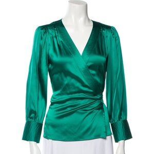 Diane von furstenberg green silk wrap top